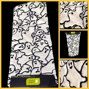 72" Sherpa Teddy Halloween Ghost Black White Table Runner Pottery Barn Inspired